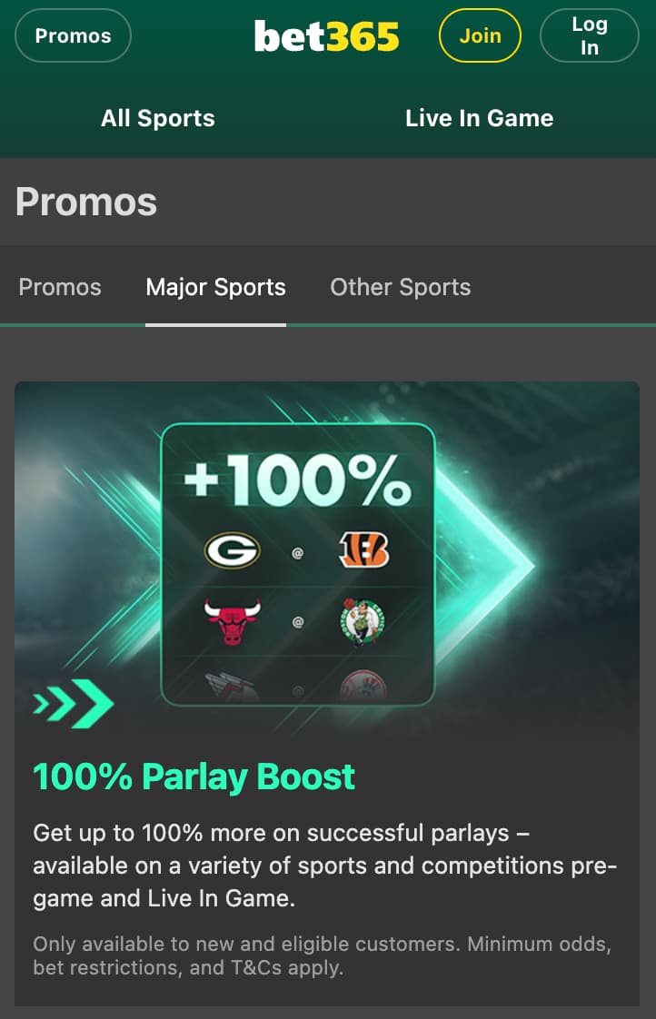 Parlay boost promo at Bet365